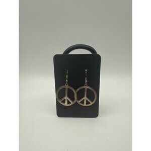 Vintage-Inspired Peace Symbol Dangle Earrings Rustic Metal Finish Boho-Chic